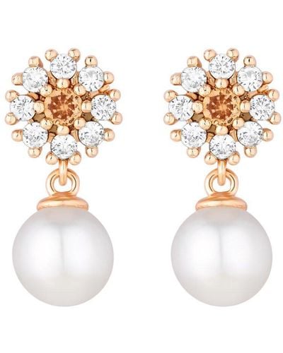 Mood Rose Gold Light Peach Cubic Zirconia Pearl Drop Earrings - White