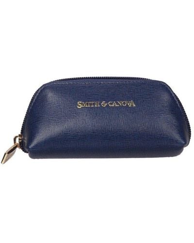 Smith & Canova Saffiano Leather Zip Coin Purse - Blue
