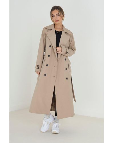 Brave Soul Double-breasted Longline Trench Coat - Natural