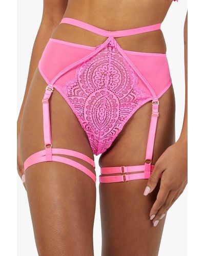Wolf & Whistle Demi Pink Lace High Waisted Suspender Thong