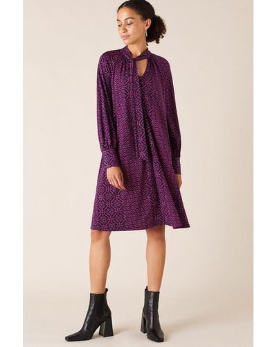 Monsoon Geo Print Short Jersey Dress - Purple