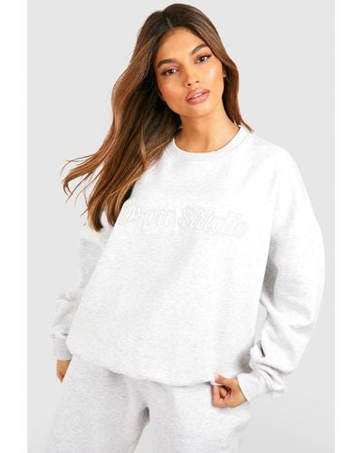 Boohoo Dsgn Studio 3d Embroidered Oversized Sweatshirt - White
