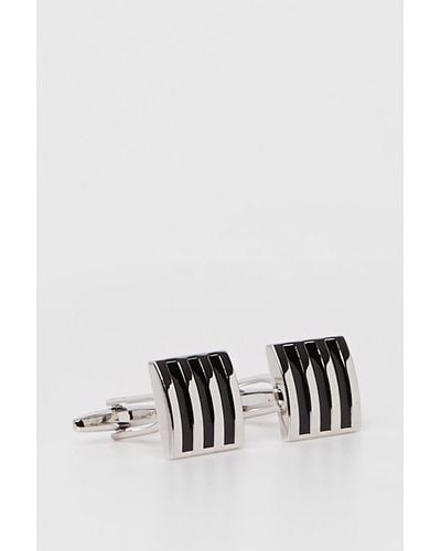 Burton Black Striped Cufflinks - Metallic