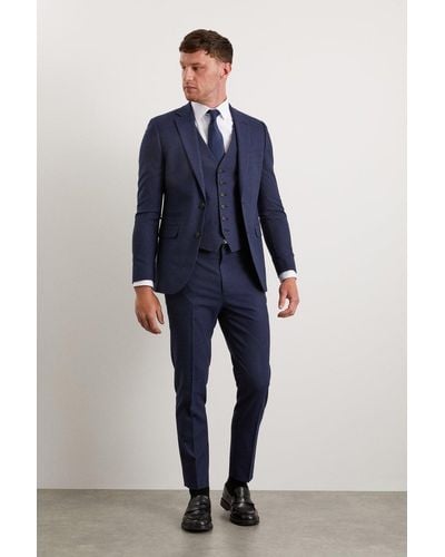 Burton Skinny Fit Navy Marl Suit Jacket - Blue
