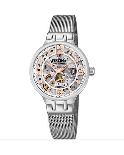 Festina Skeleton Stainless Steel Classic Analogue Automatic Watch - F20579/1 - White