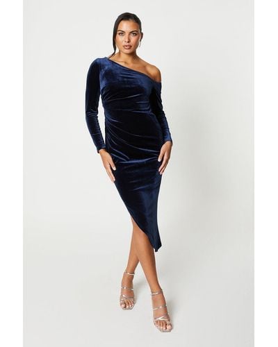 Coast Sophie Habboo Assymetric Velvet Midi Dress - Blue