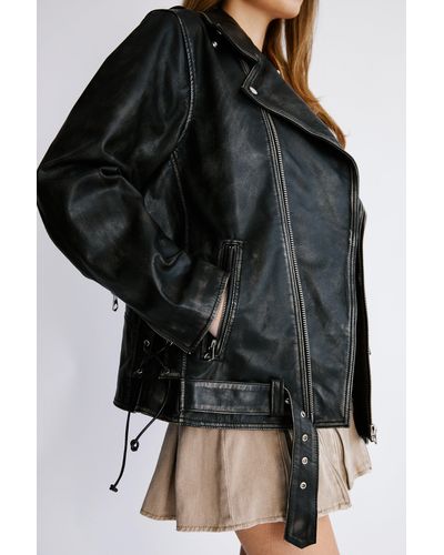 Nasty Gal Real Leather Washed Moto Jacket - Black