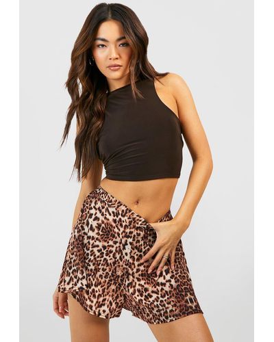 Boohoo Leopard Flowy Shorts - Brown