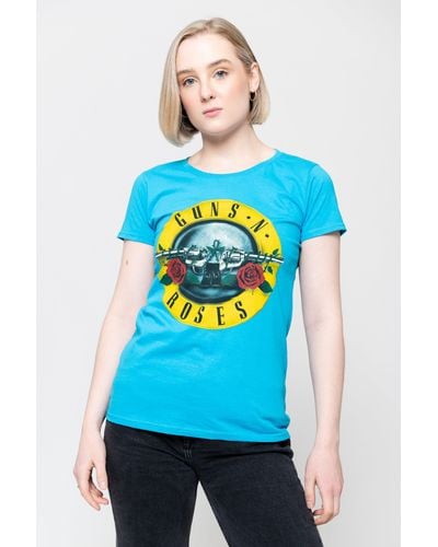 Guns N Roses Classic Logo Skinny Fit T Shirt - Blue