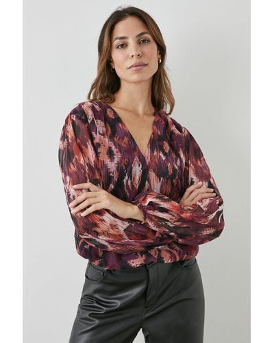PRINCIPLES Brown Abstract Wrap Top - Red