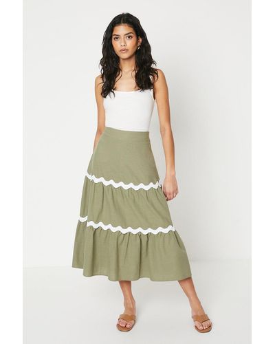 Oasis Petite Plain Cotton Tiered Maxi Skirt - Green