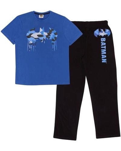 Dc Comics Batman Camo Drip Logo Men's Long Pyjamas Set - Blue
