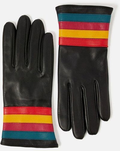 Accessorize Rainbow Cuff Leather Gloves - Black
