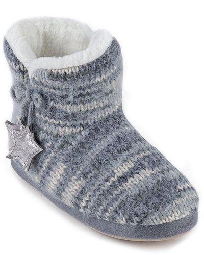 Totes Fluffy Knit Moon & Stars Boot Slippers - Blue