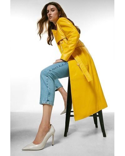 Karen Millen Leather Trench Coat - Yellow