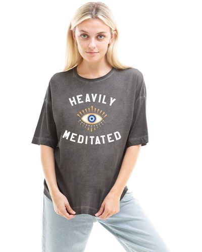 Sub_Urban Riot Heavily Meditated Womens Oversized Slogan T-shirt - Grey
