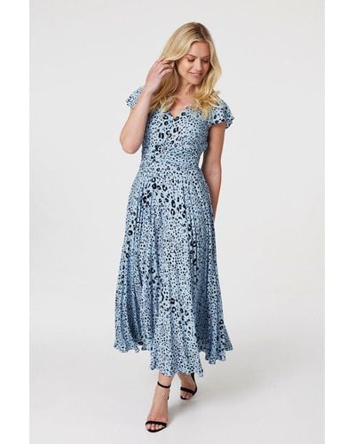 Izabel London Animal Print Ruched Maxi Dress - Blue