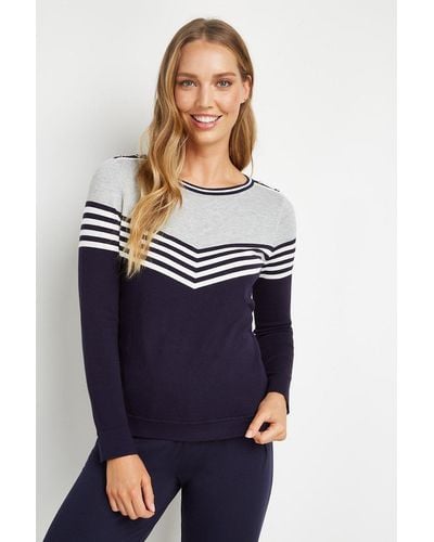 Wallis Petite Navy Linear Stripe Jumper - Blue