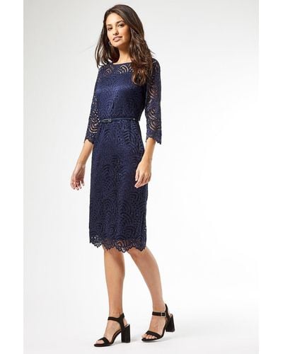 Dorothy Perkins Lily And Franc Navy Lace Belted Dress - Blue