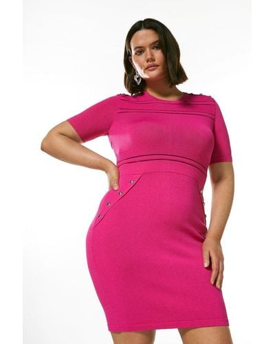 Karen Millen Plus Size Sheer Knitted Short Sleeve Dress - Pink