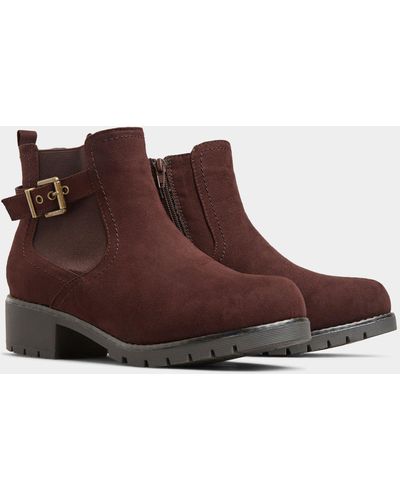 Yours Extra Wide Fit Chelsea Buckle Ankle Boots - Brown