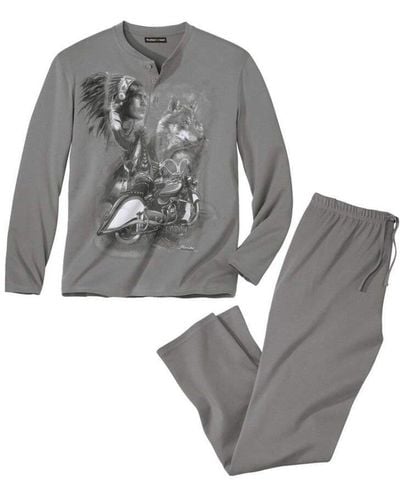 Atlas For Men Printed Long Pyjama Set - Grey
