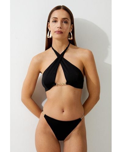 Karen Millen Slinky Chain Detail Bikini Bottoms - Black
