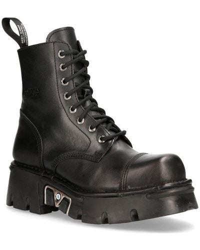 New Rock Leather Military Biker Boots- M-newmili083-s19 - Black