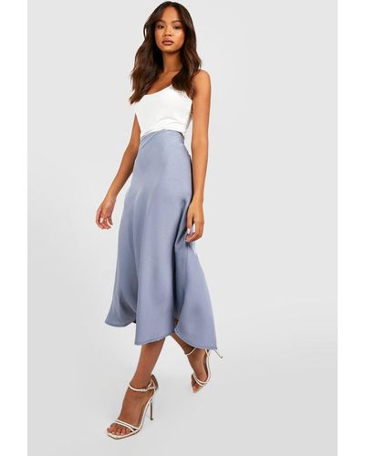 Boohoo Satin Midi Slip Skirt - Blue