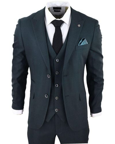 Paul Andrew Green 3 Piece Check Tailored Fit Suit - Blue