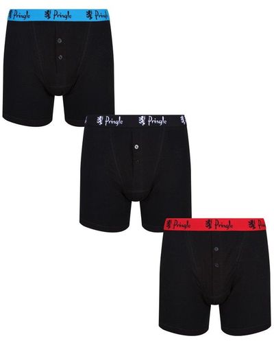 Pringle of Scotland 3 Pair Pack Classic Button Fly Knitted Boxer - Black