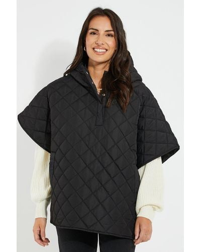 Threadbare 'charlie' Quilted Hooded Poncho - Black