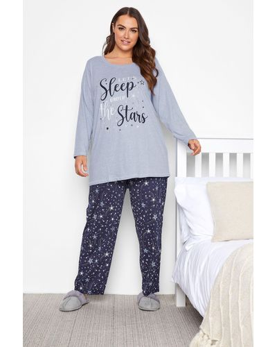 Yours Slogan Print Pyjama Set - Blue