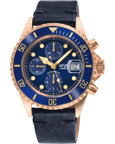 Gevril Wall Street Swiss Made Automatic Chronograph Eta 7750 Bronze Lacca Dial Ceramic Bezel Handmade Italian Watch - Blue