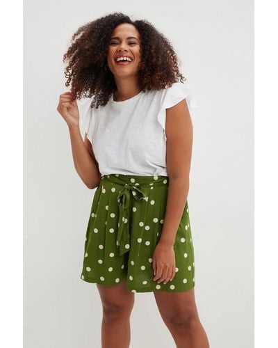 Dorothy Perkins Curve Khaki Spot Tie Waist Shorts - Green
