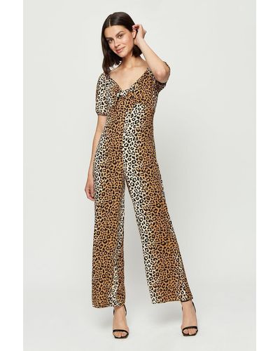 Dorothy Perkins Animal Tie Front Jumpsuit - Natural