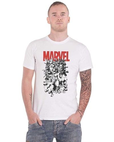 Marvel B&w Characters T Shirt - White