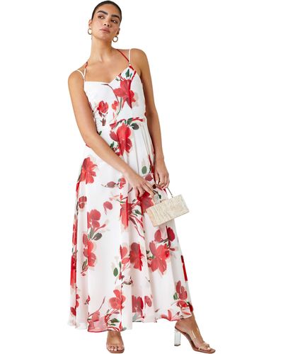 Ariella Luxe Floral Fit & Flare Maxi Dress - Red