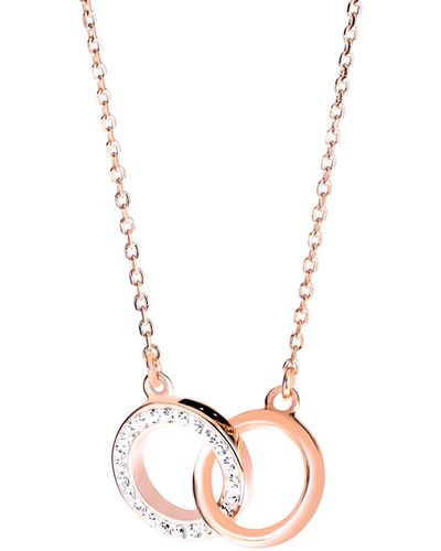 The Fine Collective Sterling Silver Rose Gold Plated Crystal Interlocking Circle Necklace - White