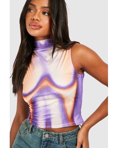 Boohoo Slinky Body Print Top - Purple