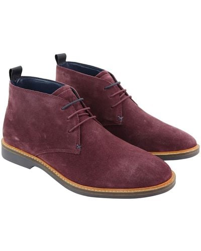 House Of Cavani Mens Burgundy Suede Lace Up Chukka Boots - Purple