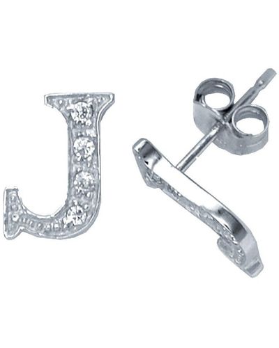 Jewelco London Sterling Silver Initial Identity Stud Earrings Letter J - Gin3-j - Blue
