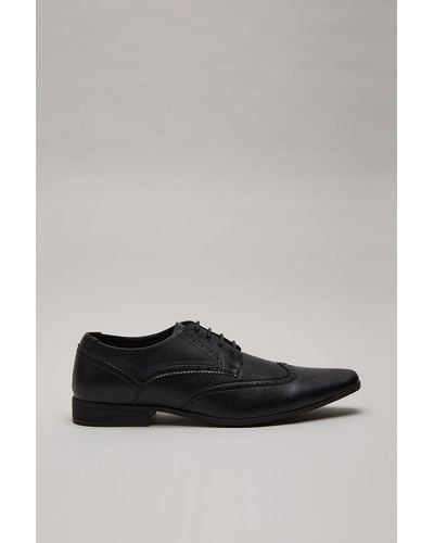 Burton Black Leather Look Brogue Shoes - Grey