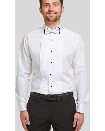 Double Two White Wing Collar Stitch Pleat Dress Shirt