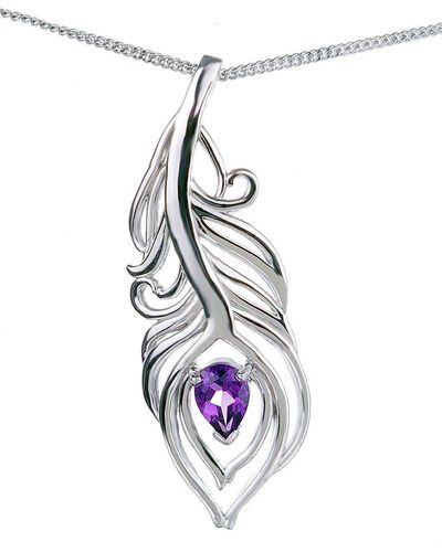 Ojewellery Amethyst Peacock Feather Pendant Necklace - White
