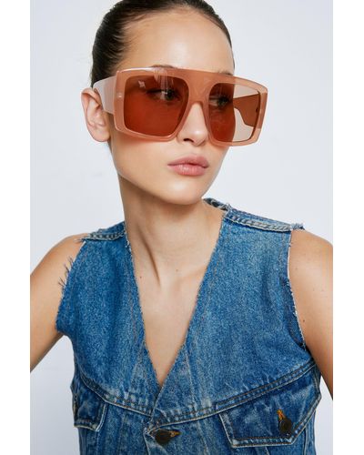 Nasty Gal Oversized Square Colored Lense Sunglasses - Blue