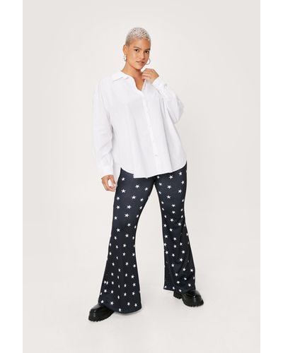 Nasty Gal Plus Size Star Print Flare Trousers - White