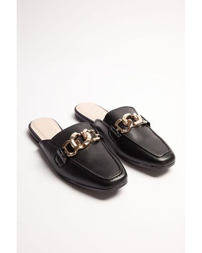 Blue Vanilla Flats With Chunky Chain Detail - Black