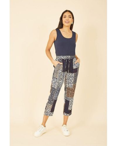 Yumi' Navy Patchwork Animal Print Cropped Trouser - Blue