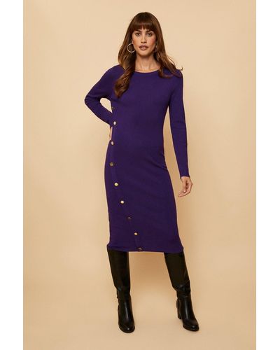 Wallis Tall Purple Button Detail Knitted Dress - Blue